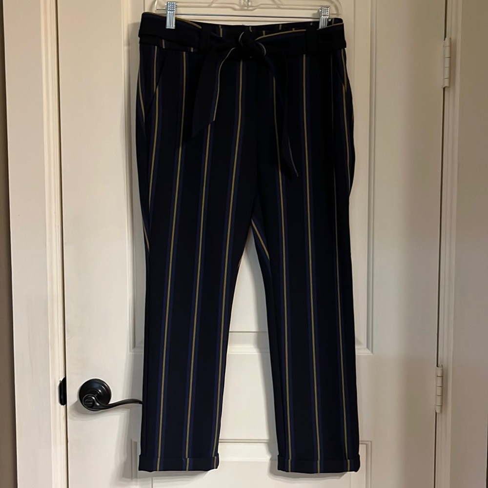 Loft 6P Black Navy and Gold Stripe Dress Pants with Belt